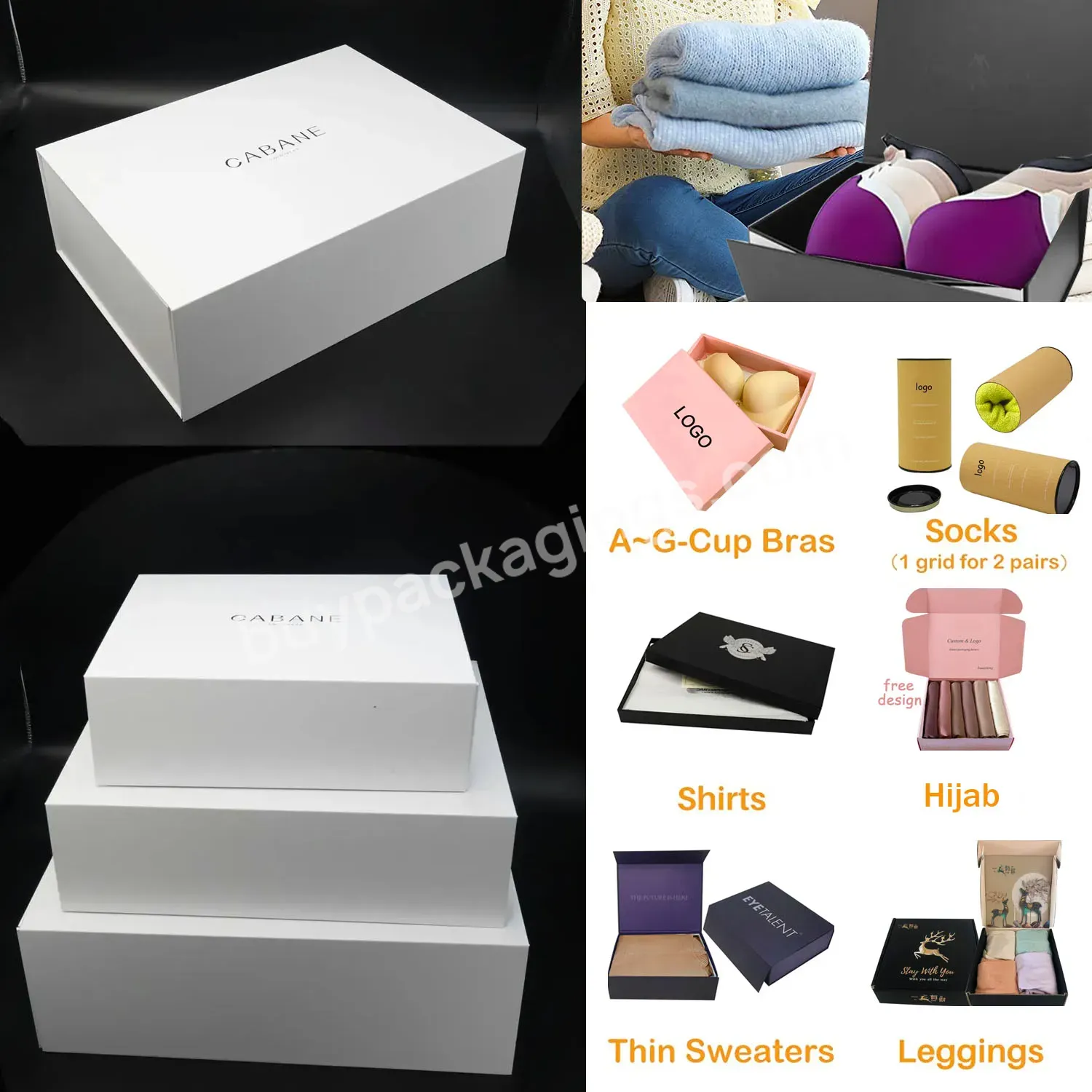 Luxury Custom Logo Large White Paper Magnetic Closure Folding Foldable Box For Clothes Clothing T-shirt Packaging