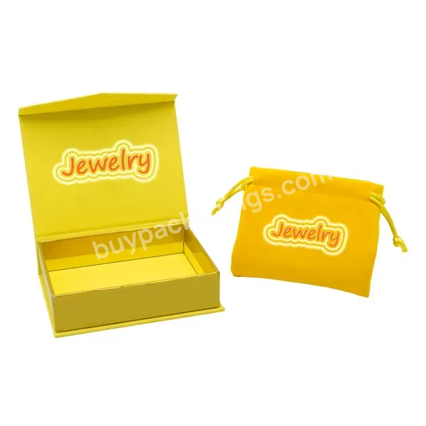 Luxury Custom Logo Necklace Ring Rigid Boxes Packaging Small Yellow Magnetic Gift Velvet Bag And Box For Jewelry