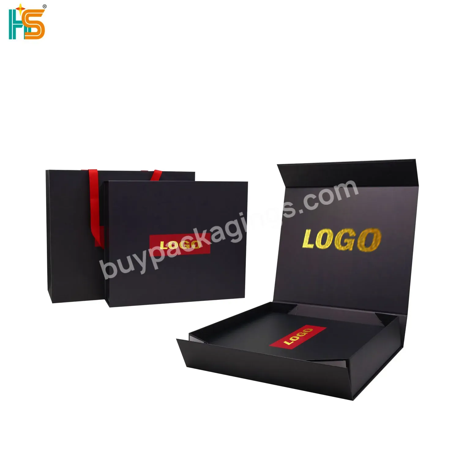 Luxury Custom Logo Paper Bag Box Large Black Magnetic Foldable Shirt Packaging Box For Shoes And Clothes