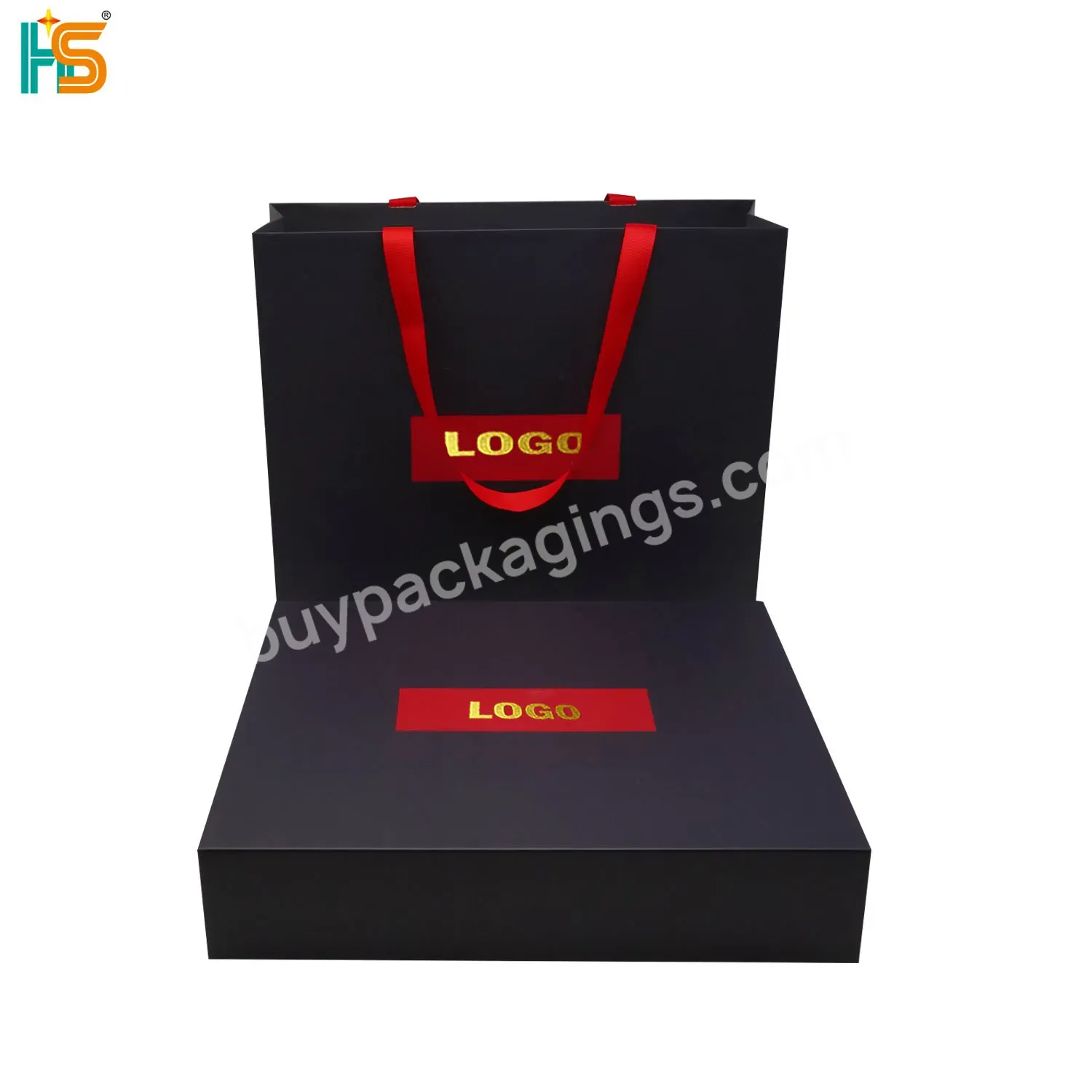 Luxury Custom Logo Paper Bag Box Large Black Magnetic Foldable Shirt Packaging Box For Shoes And Clothes