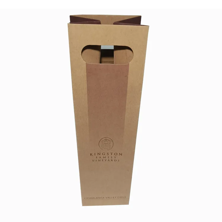 Luxury  Custom logo printing brown handle paper bag Kraft wine carry Bag