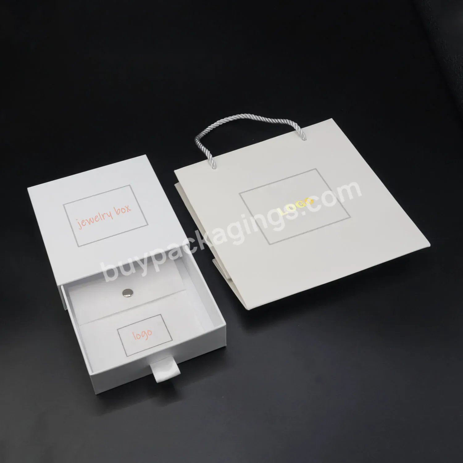 Luxury Custom Logo Sliding Drawer Box Packaging Small White Velvet Pouch Bag Jewelry Boxes With Logo Luxury