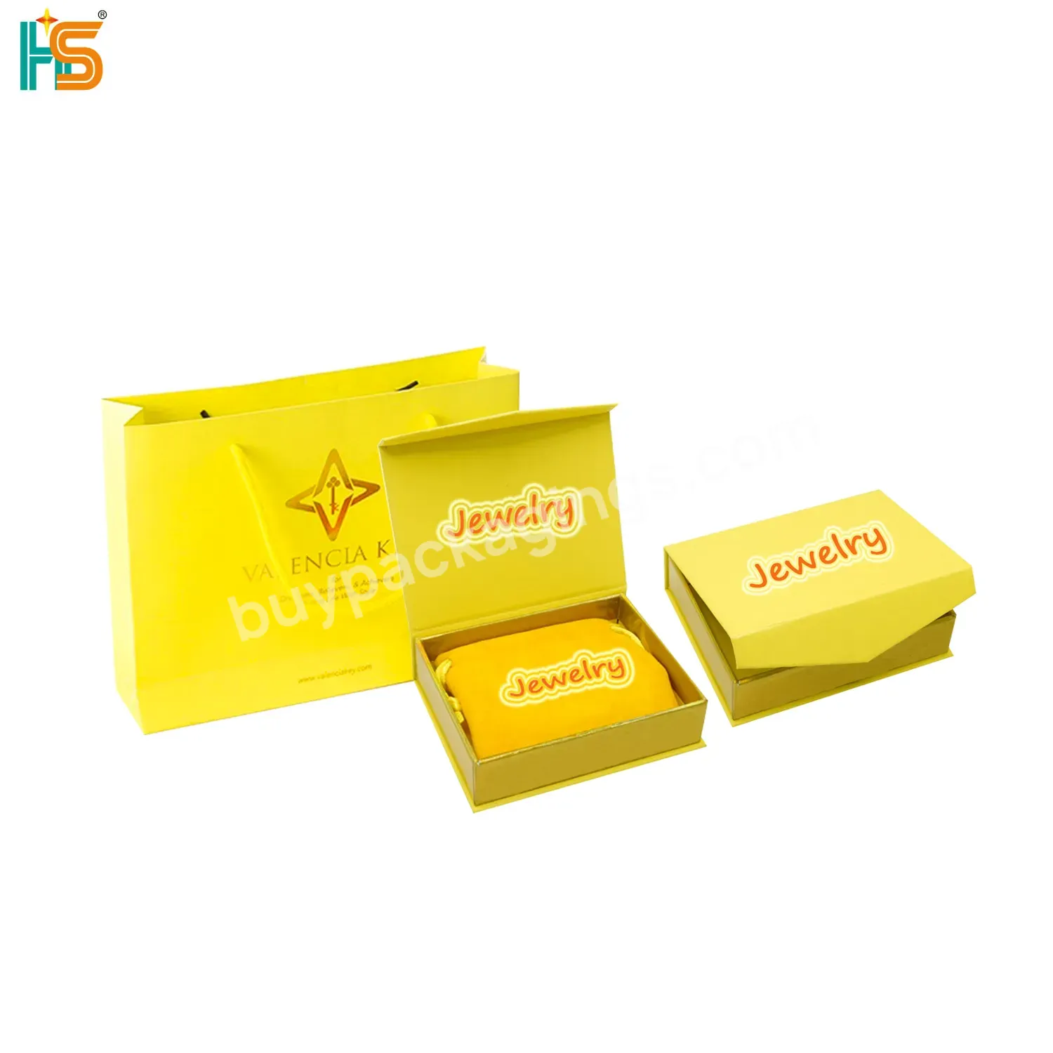 Luxury Custom Logo Small Yellow Boxes Bracelet Ring Necklace Packaging Jewelry Box With Pouch And Bag - Buy Necklace Packaging Jewelry Box With Pouch And Bag,Jewelry Box And Pouch Bag,Custom Jewelry Packaging Bag And Box.