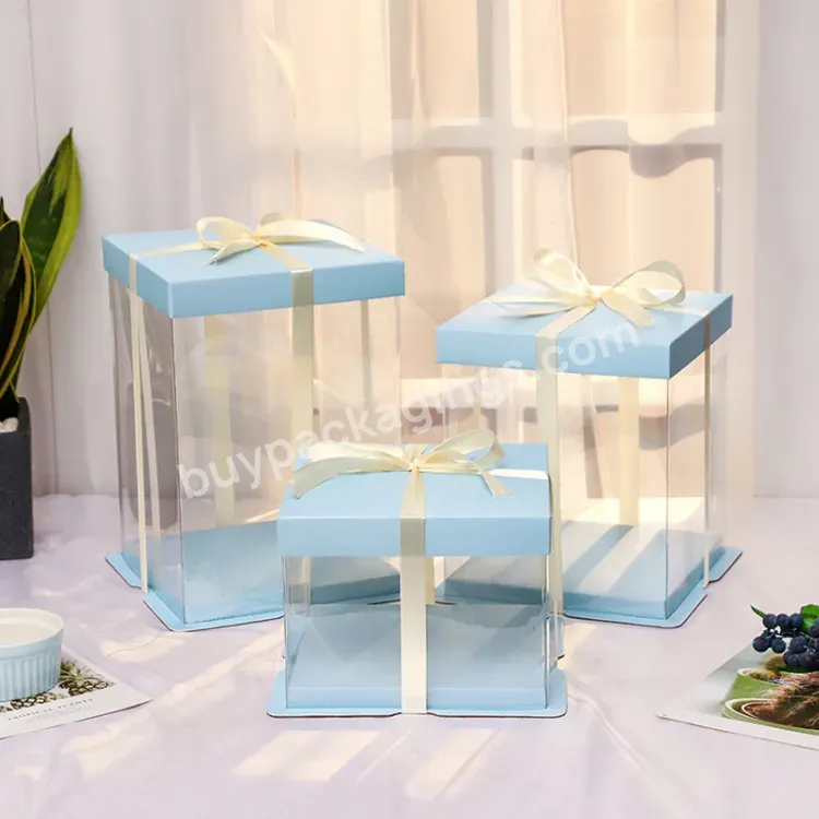 Luxury Custom Logo White Clear Round Square Tall 12 Inch Transparent Cake Box Pet Pvc Wedding Birthday Party Gift Box