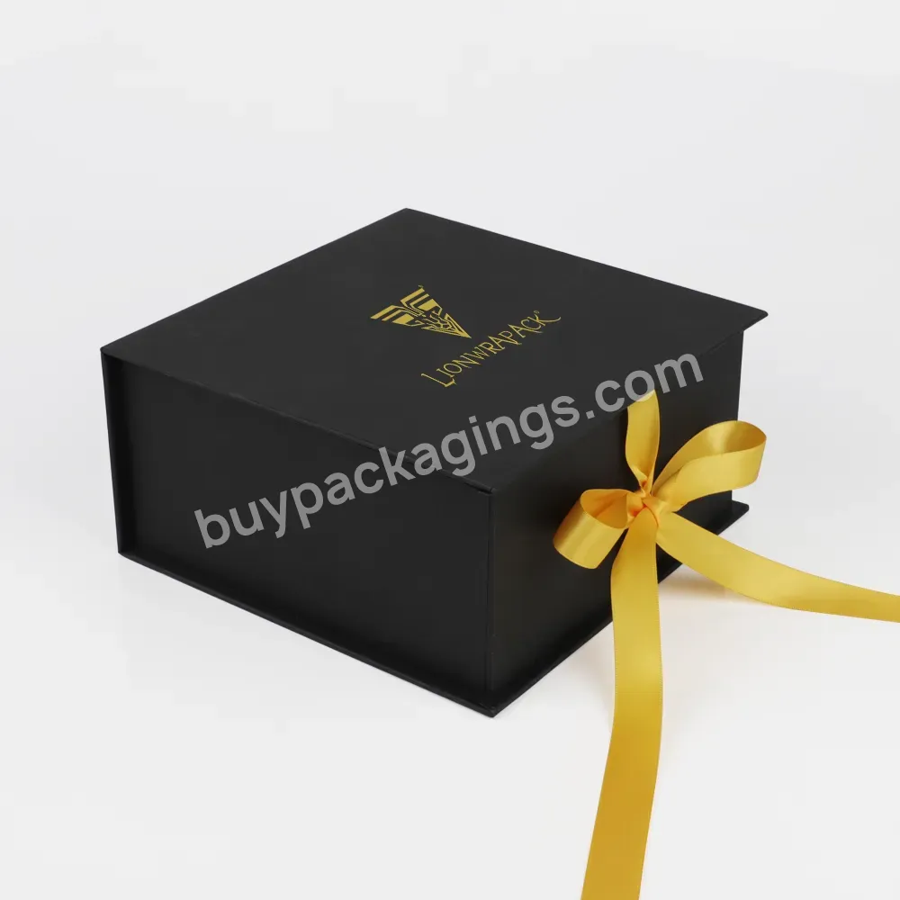 Luxury Custom Logo Wig Hair Extension Packaging Cardboard Magnetic Black Gift Box With Ribbon