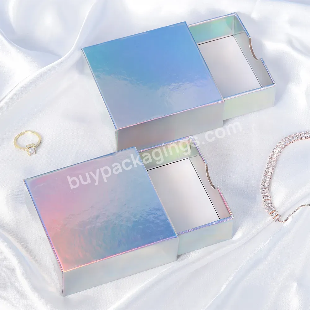 Luxury Custom Made Hologram Cardboard Paper Jewelry Packaging Holographic Clamshell Folding Display Hologram Packaging Box