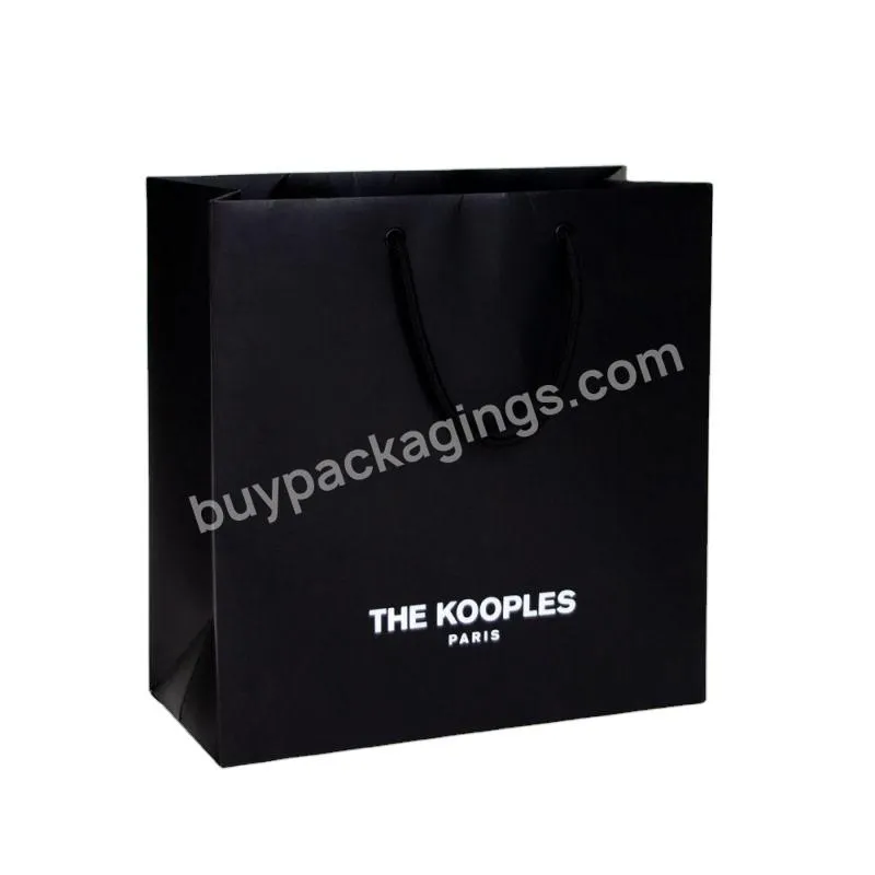 Luxury Custom Own Logo Printed Black Retail Clothing Shopping Packaging Gift Paper Bag with handle