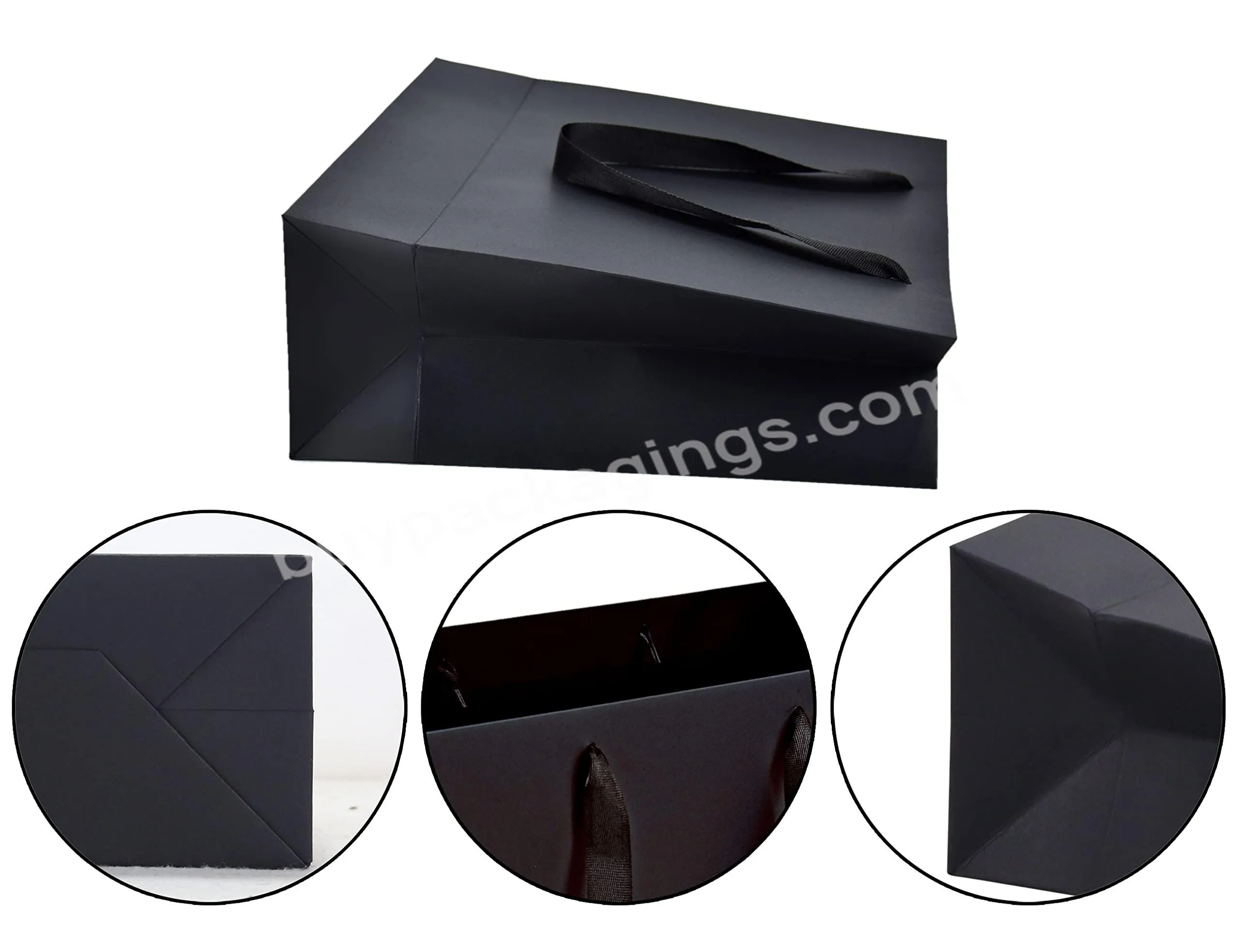 Luxury Custom Own Logo Printed Black Retail Clothing Shopping Packaging Gift Paper Bag with handle