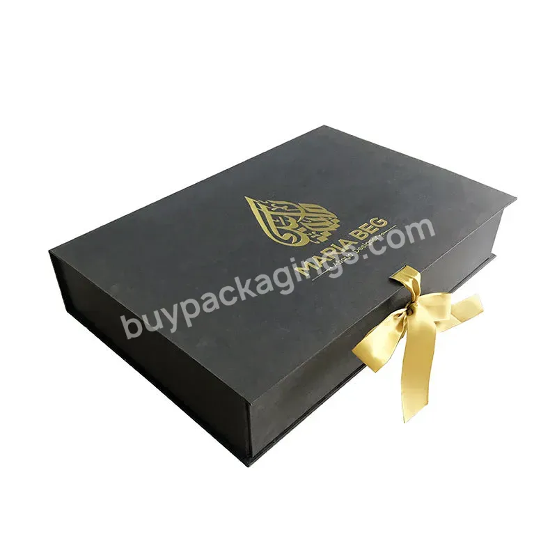 Luxury Custom Print Black Flat Paper With Gold Foil Stamping Folding Gift Box