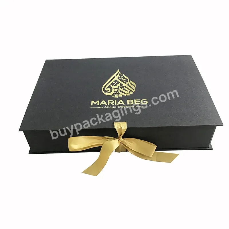 Luxury Custom Print Black Flat Paper With Gold Foil Stamping Folding Gift Box