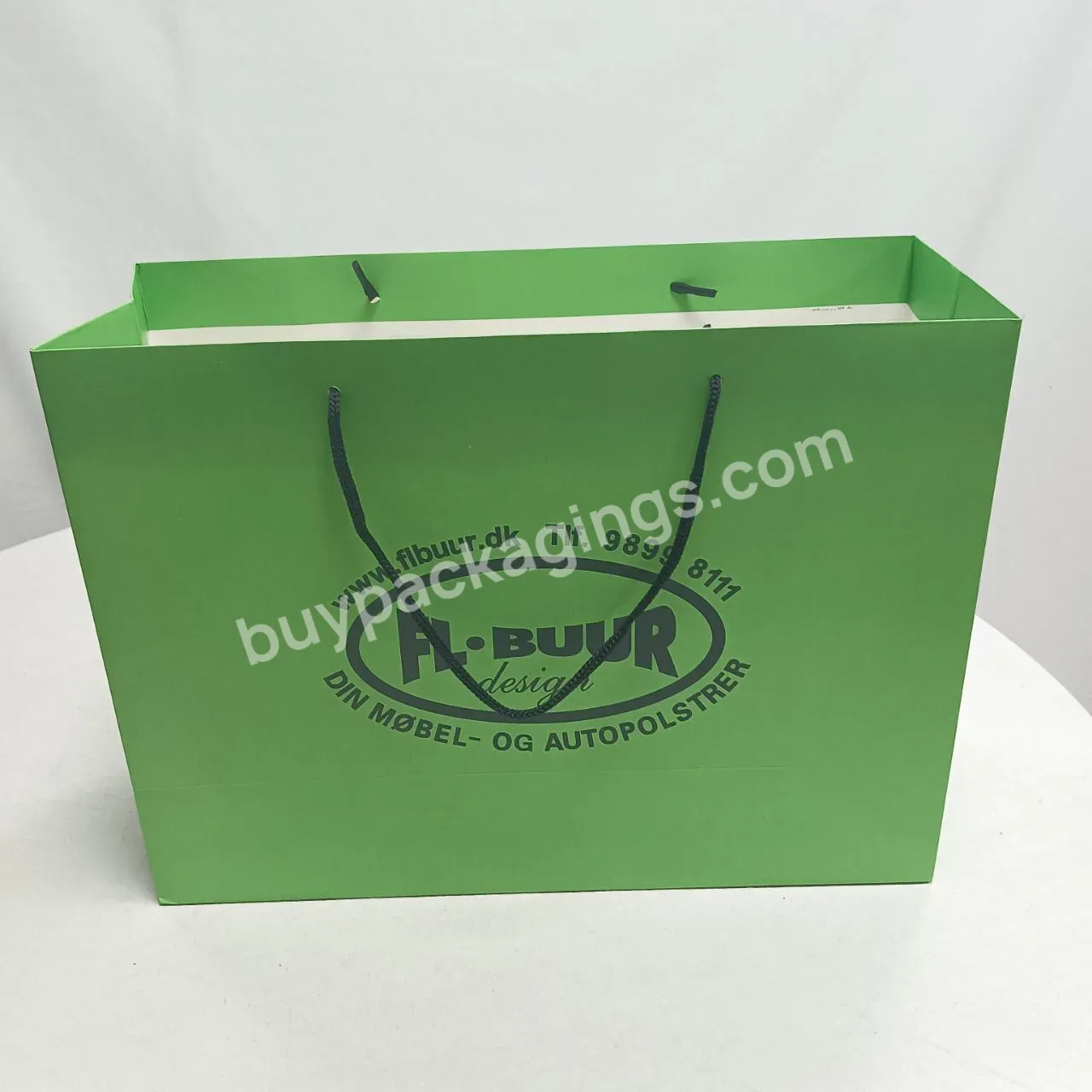 Luxury Custom Printed Logo Full Printed Green Color Paper Bag Clothing Tote Packaging Paper Bag For Shopping