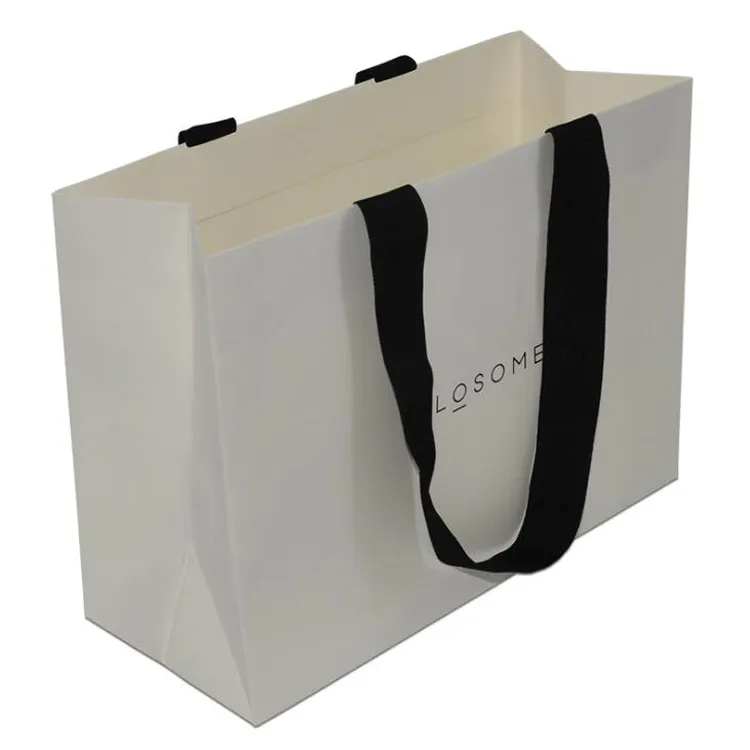 Luxury Custom Printed Your Own Logo White Brown Kraft Gift Craft Shopping Paper Bag with Ribbon Handle