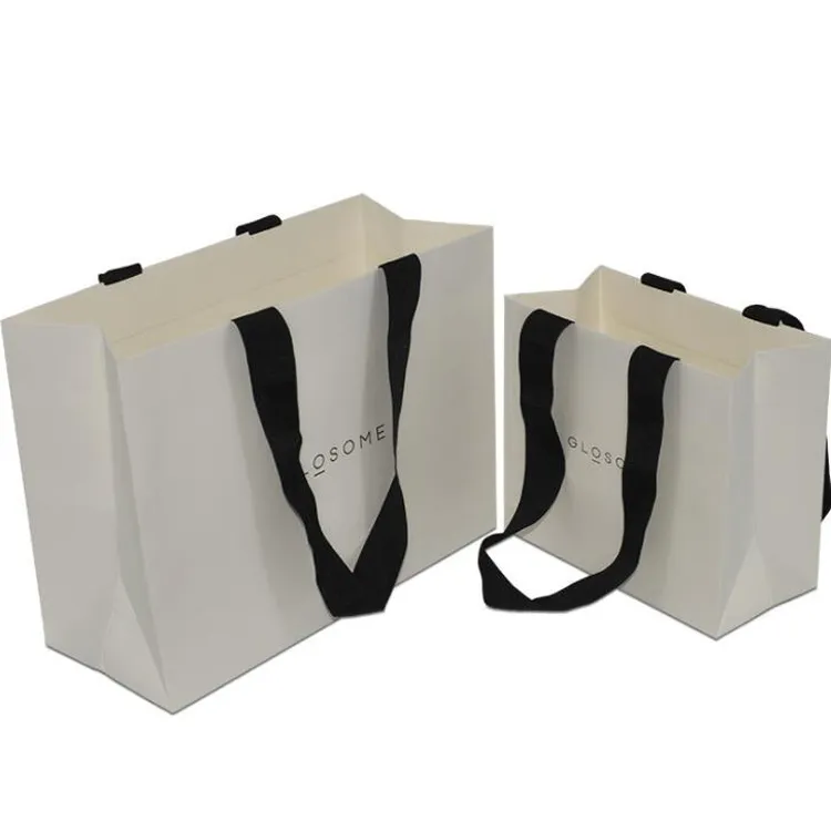 Luxury Custom Printed Your Own Logo White Brown Kraft Gift Craft Shopping Paper Bag with Ribbon Handle