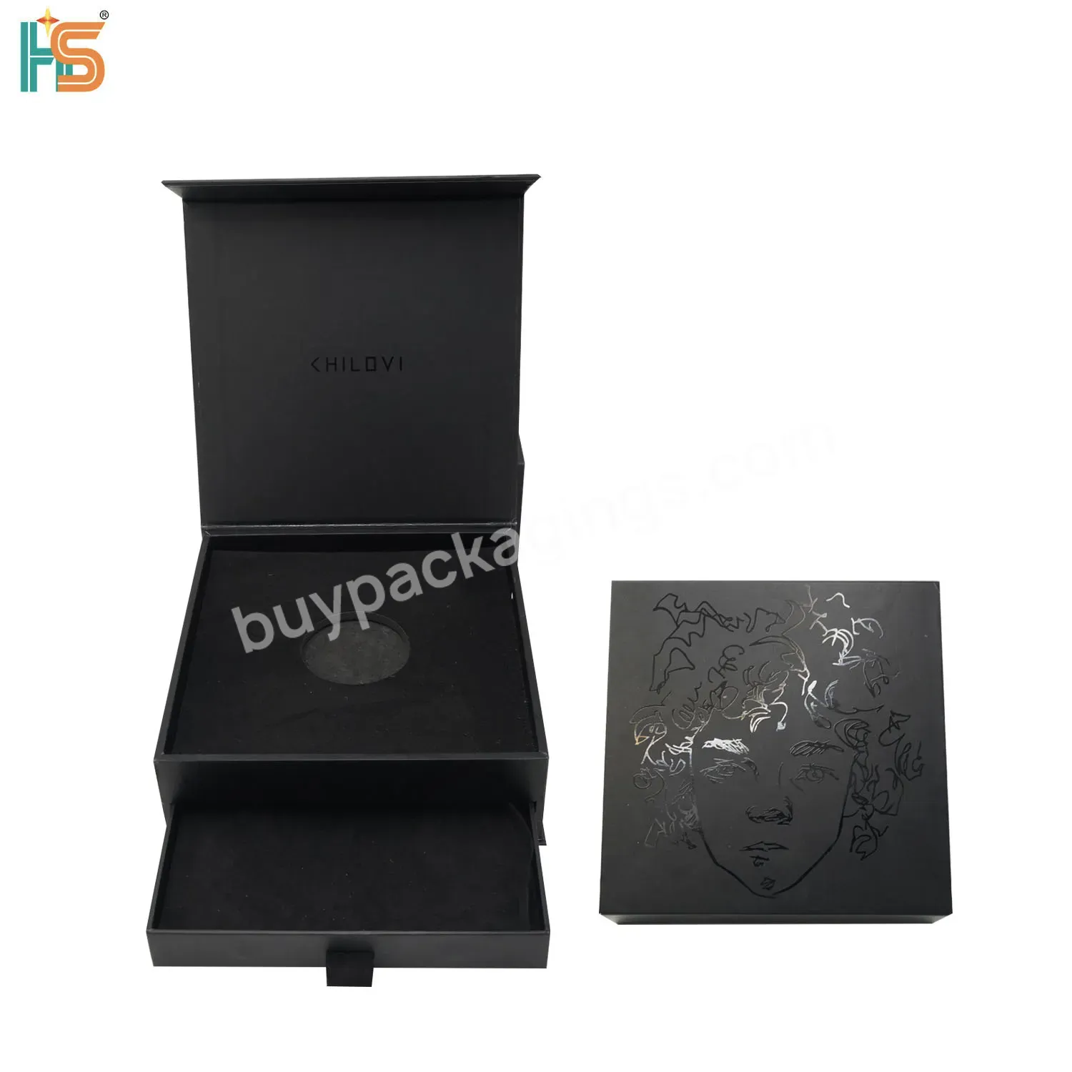 Luxury Custom Printing Uv Rigid Box Packaging Black Drawer Magnetic Jewelry Gift Box