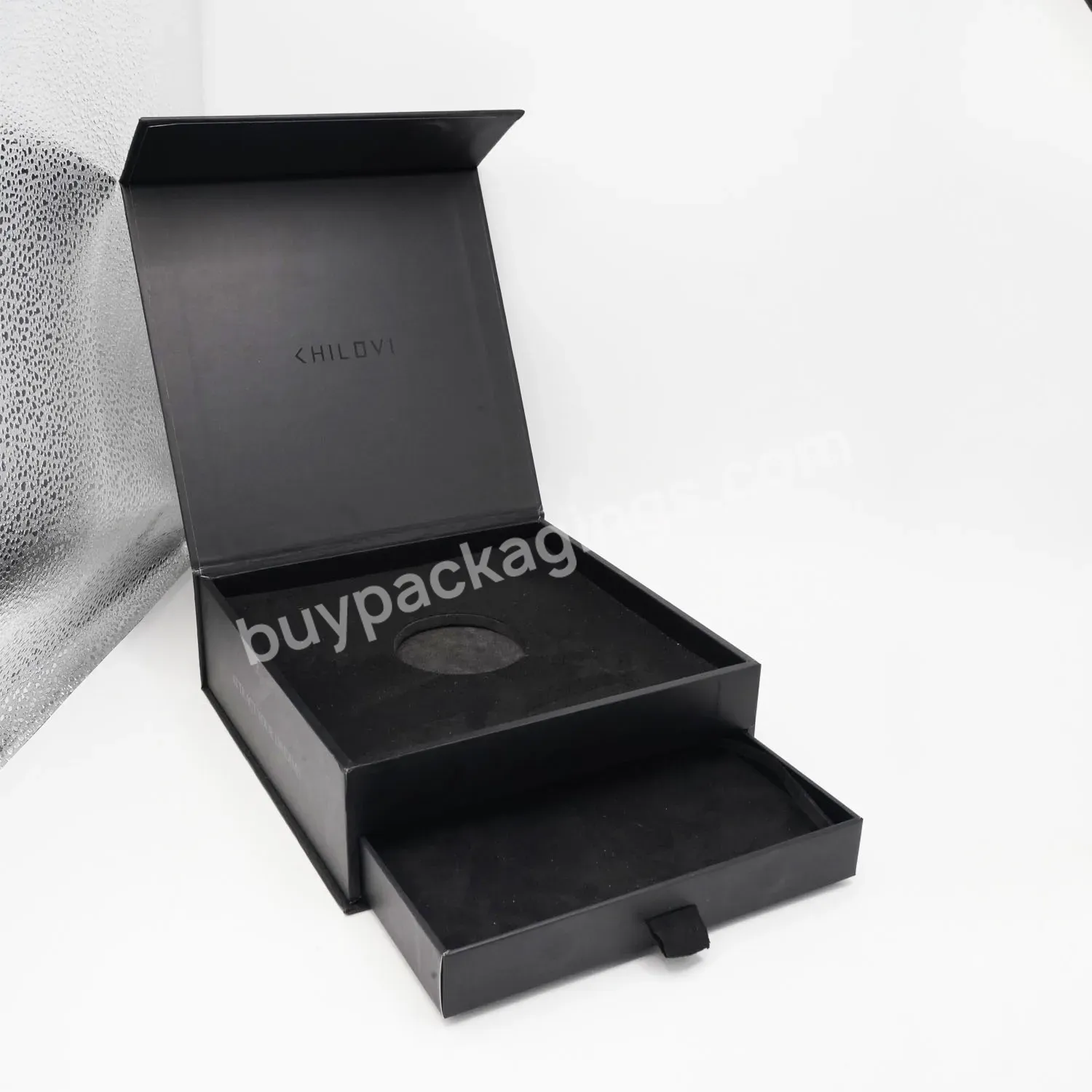 Luxury Custom Printing Uv Rigid Box Packaging Black Drawer Magnetic Jewelry Gift Box