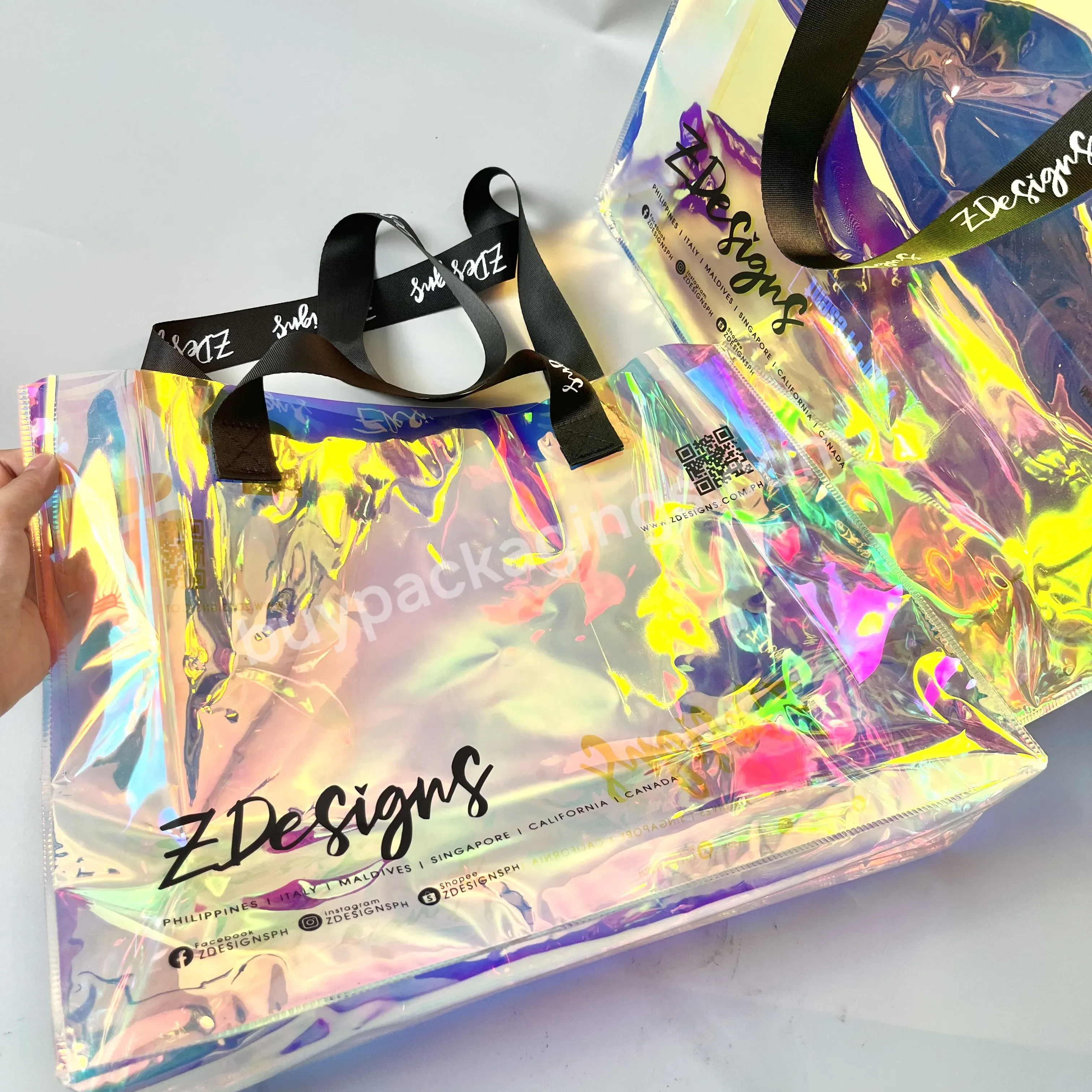 Luxury Custom Pvc Holographic Tote Bag Cloths Cosmetic Shopping