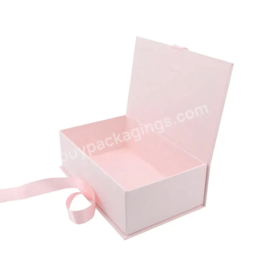 Luxury Custom Rigid Pink Magnetic Gift Packaging Box With Ribbon