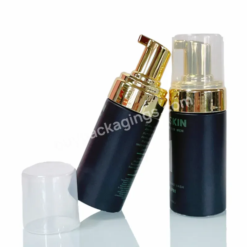 Luxury Custom Silk Screen Printing Logo 30ml 100ml 150ml Matte Black Foam Pump Bottle Facial Cleanser Bottles With Gold Pump