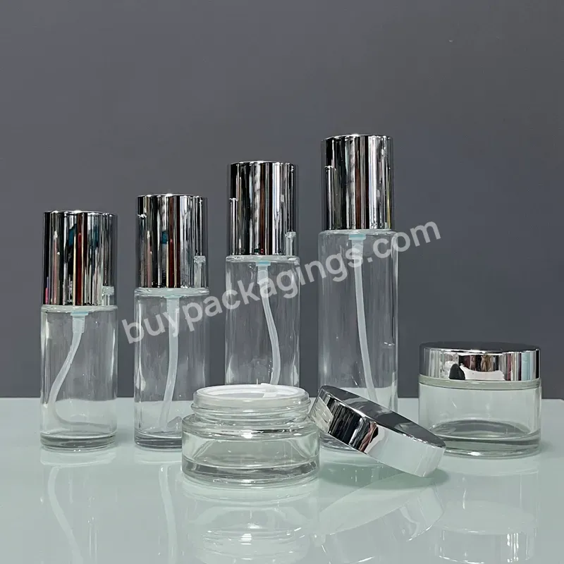 Luxury Custom Skincare Packaging Clear 30ml 50ml Cosmetic Glass Bottle Set Skin Care Packaging 30g 50g Glass Container Jar