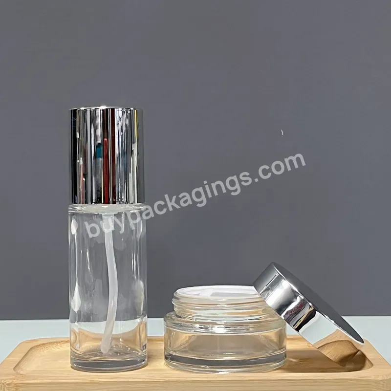 Luxury Custom Skincare Packaging Clear 30ml 50ml Cosmetic Glass Bottle Set Skin Care Packaging 30g 50g Glass Container Jar