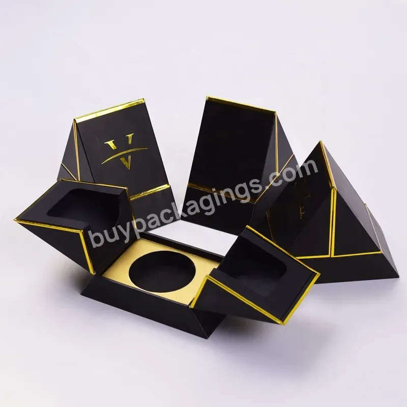 Luxury Custom Special Design Creative Triangle Black Cardboard Cosmetic Candle Perfume Packaging Box With Insert