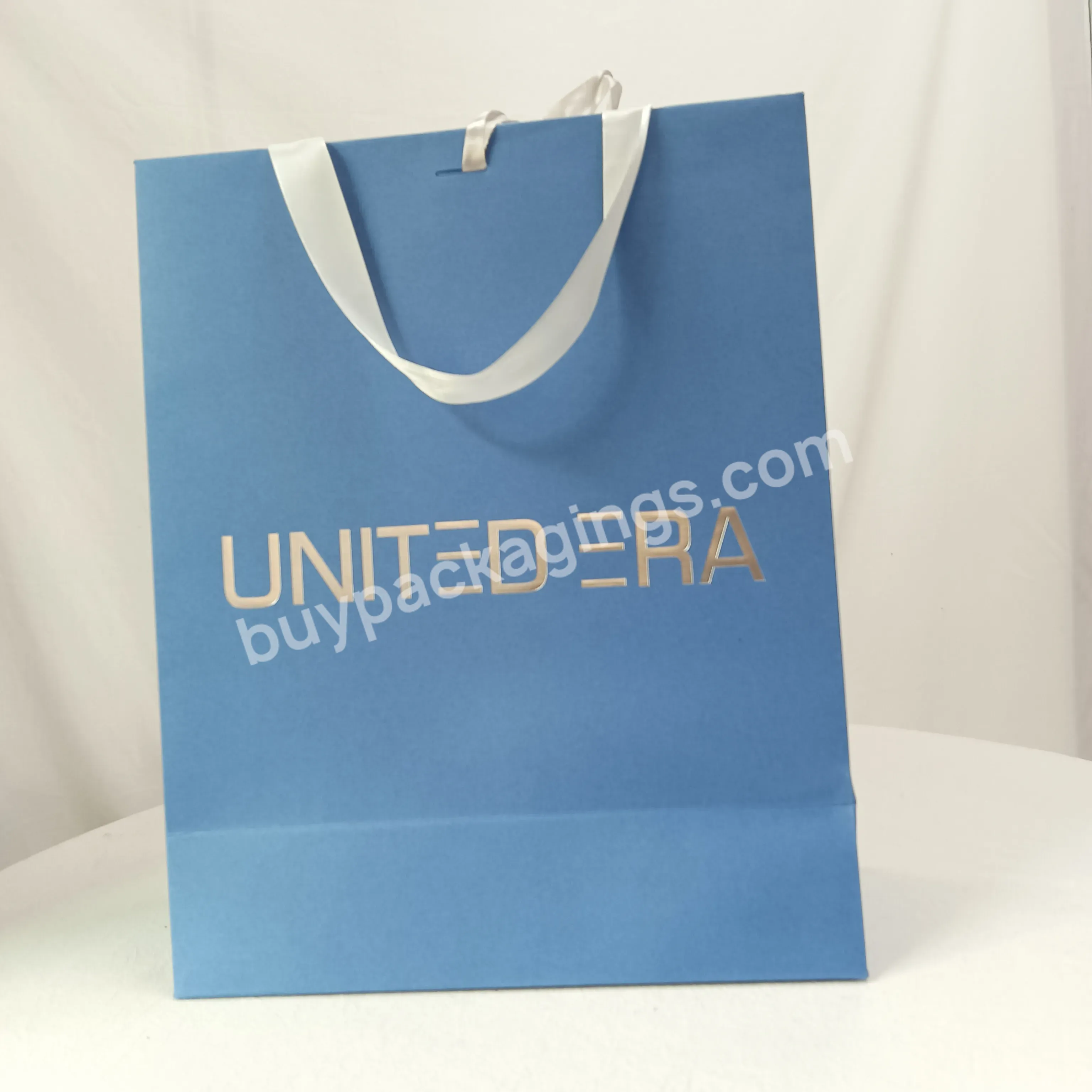 Luxury Customized Printed With Logo Blue Gorgeous Gift Cardboard Paper Bag For Wedding