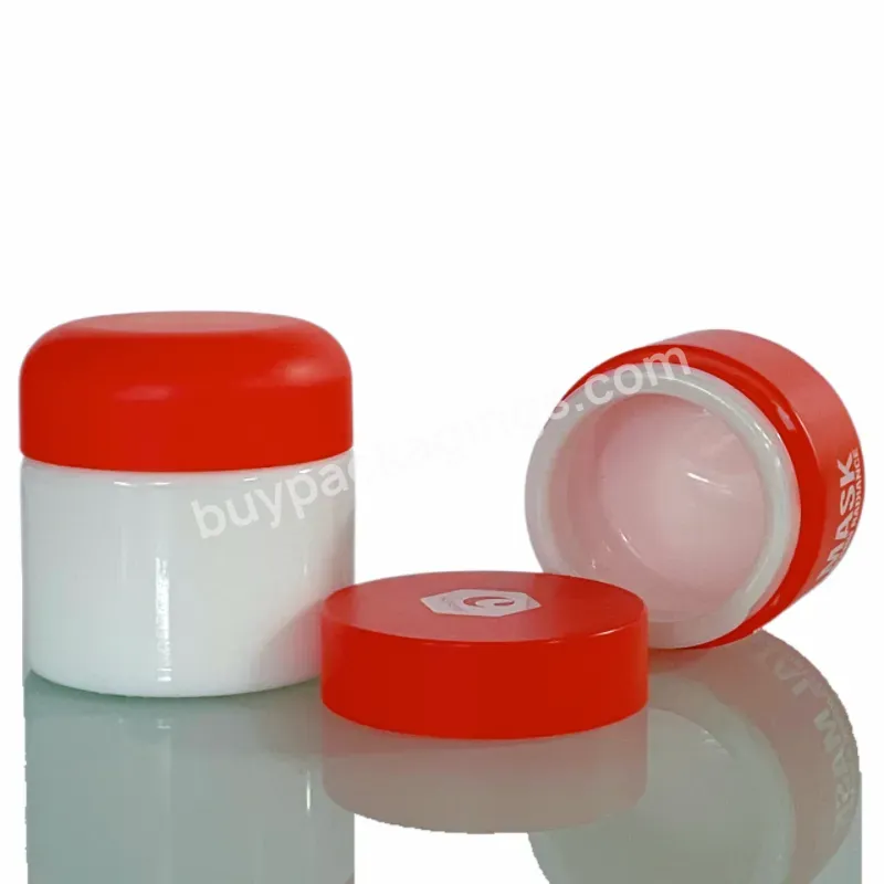 Luxury Cylinder Milk White Opal Glass Cosmetic Cream Jar Matte Red Glass Jar With White Plastic Lid And Silkscreen Printing