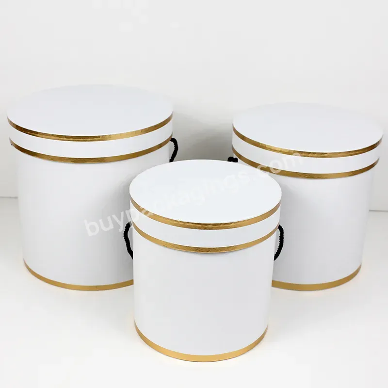 Luxury Cylindrical 3pcs/set Flower Paper Box Gift Box With Polyester Rope Handle