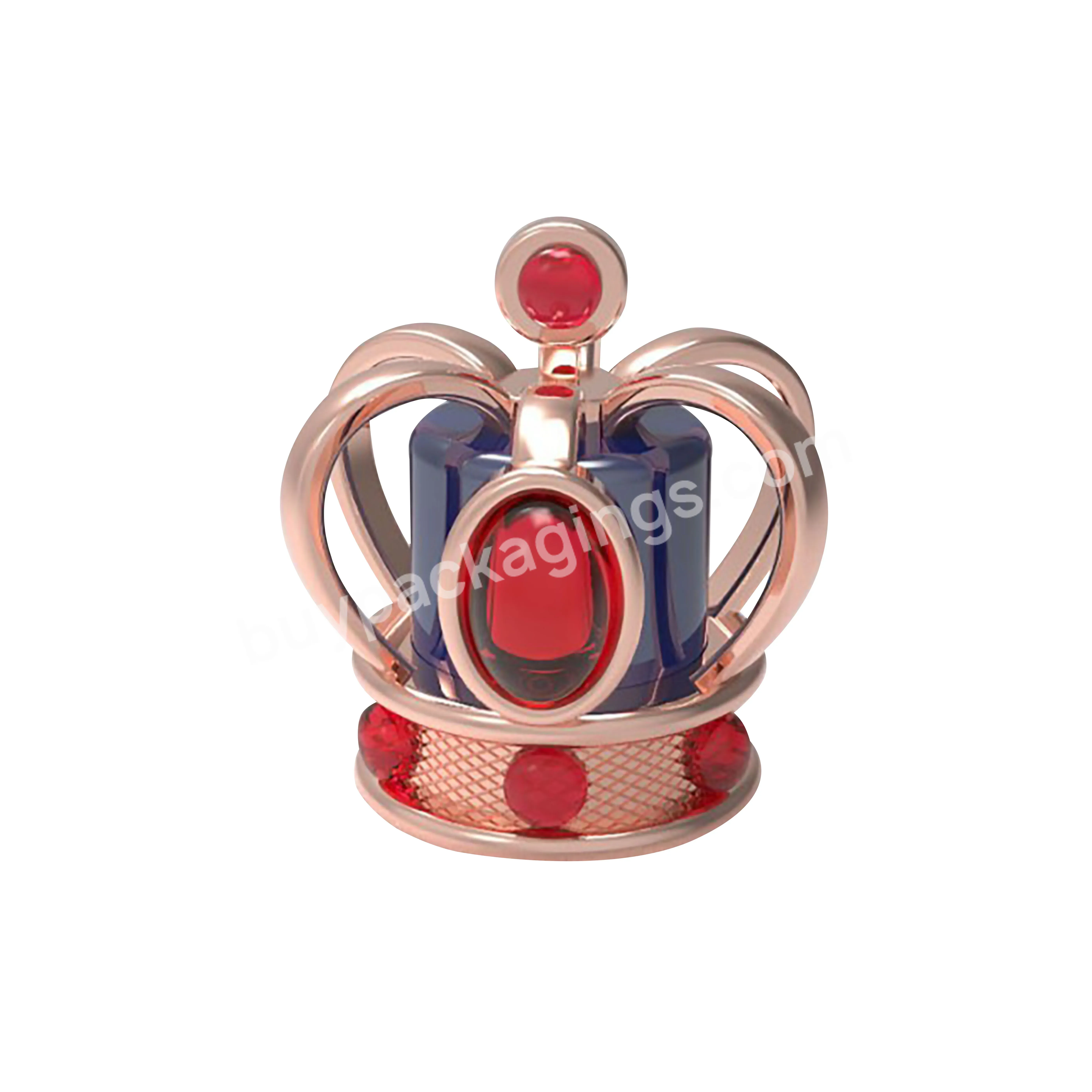 Luxury Dubai Arabia Gold Zinc Alloy Crystal Perfume Cap Pink Crown Cap With Ball For Cosmetic Attar Oud Perfume Bottle