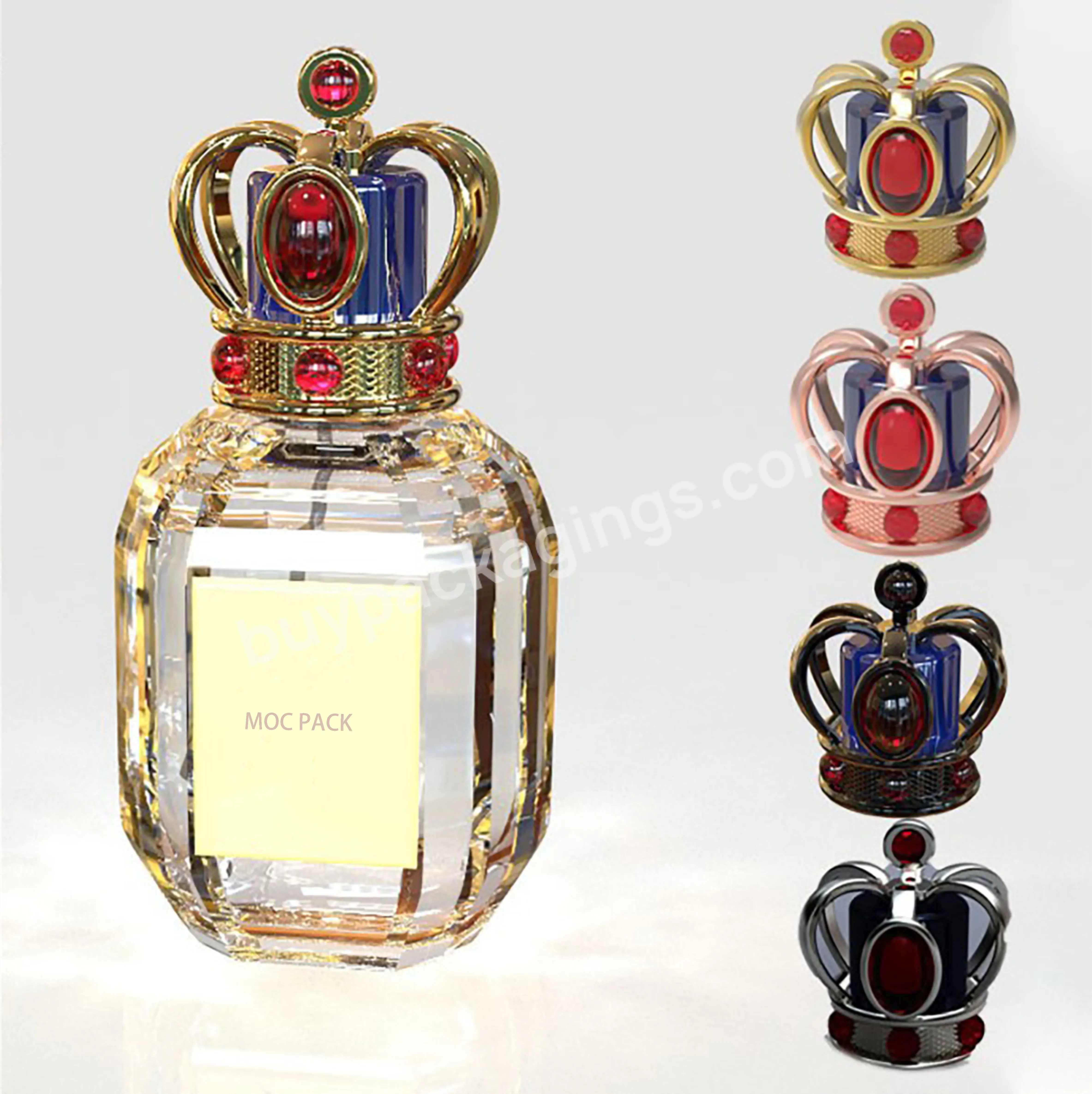 Luxury Dubai Arabia Gold Zinc Alloy Crystal Perfume Cap Pink Crown Cap With Ball For Cosmetic Attar Oud Perfume Bottle