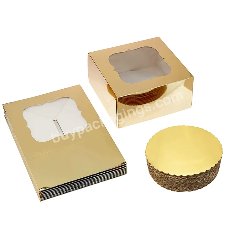 Luxury Eco-friendly Gold Cardboard 10 X 10 X 5 Inches Bakery Cake Box With Window