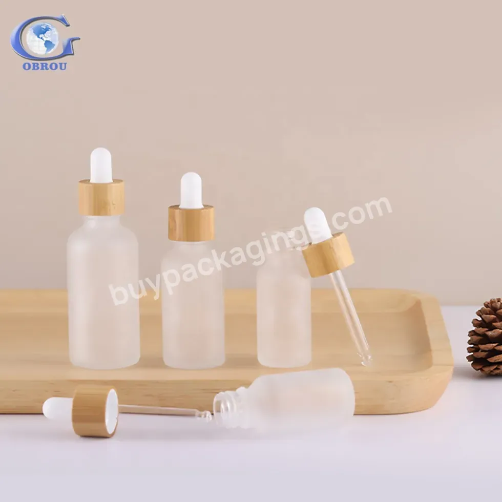Luxury Empty 15ml 30ml 50ml 100ml Glass Face Oil Serum Bottle Cosmetic Packaging Frosted Glass Dropper Bottle With Bamboo Lid