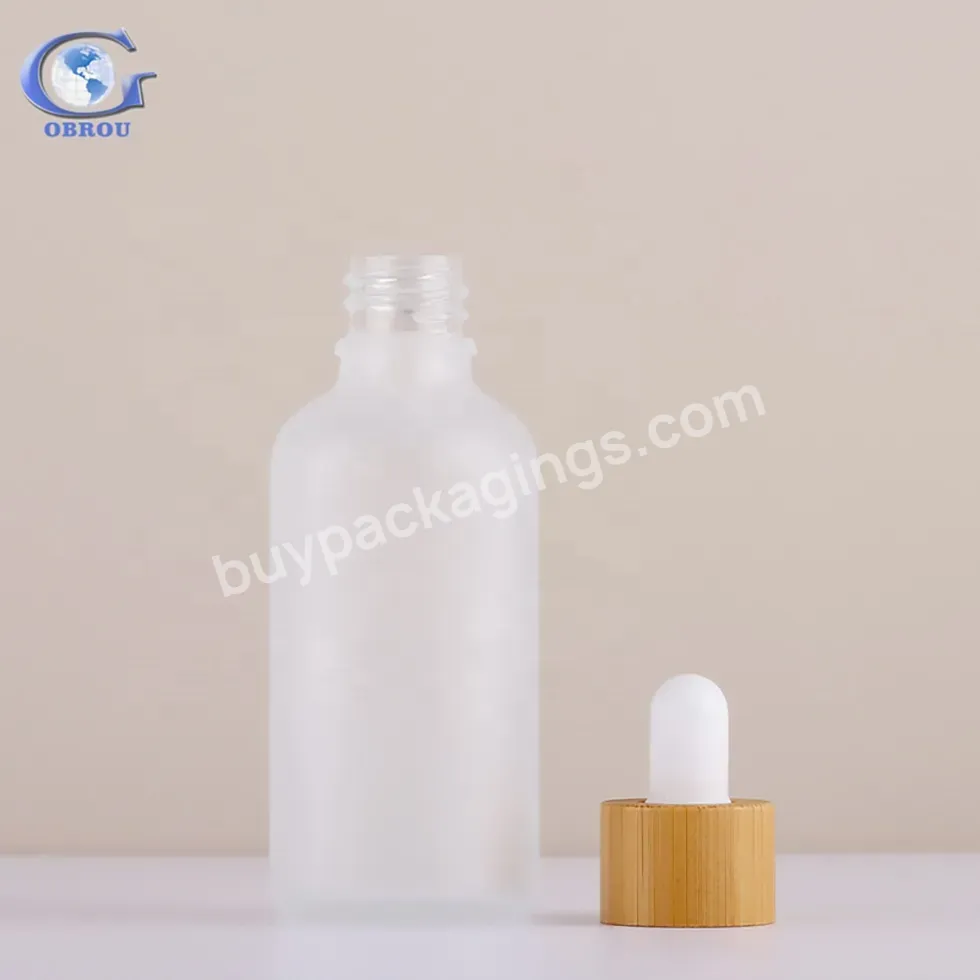 Luxury Empty 15ml 30ml 50ml 100ml Glass Face Oil Serum Bottle Cosmetic Packaging Frosted Glass Dropper Bottle With Bamboo Lid