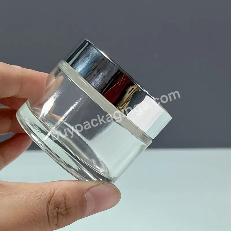 Luxury Empty 50g Glass Clear Cosmetic Body Container 50 Ml 50ml Transparent Glass Packaging Cosmetic Jar With Silver Lid