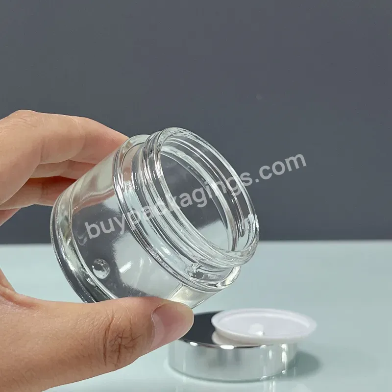 Luxury Empty 50g Glass Clear Cosmetic Body Container 50 Ml 50ml Transparent Glass Packaging Cosmetic Jar With Silver Lid