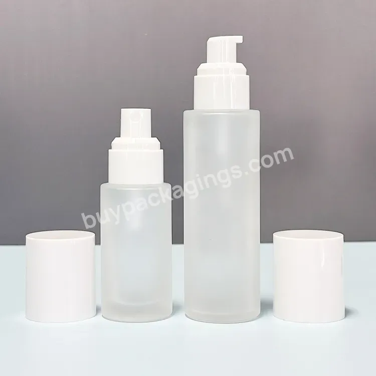 Luxury Empty 50ml 60ml 80ml 100ml 120ml Transparent Frosted Glass Oil Pump Head Bottle With White Lid