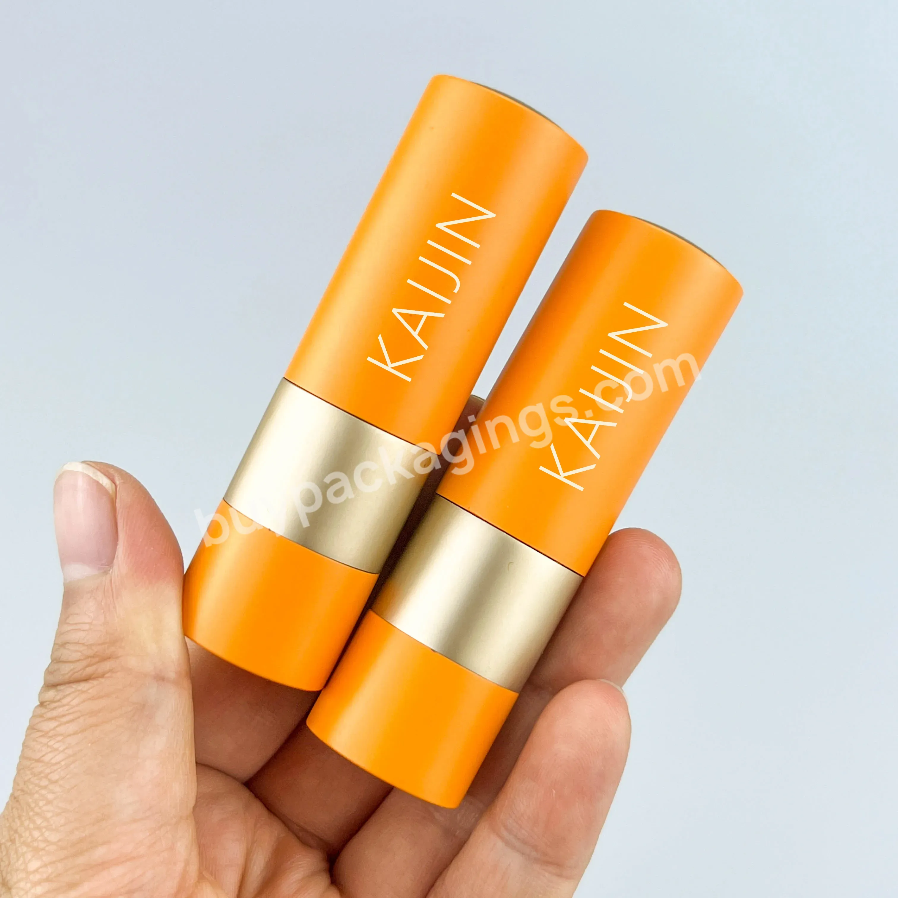 Luxury Empty Lip Balm Stick Lipstick Tube Aluminum Frosted Matte Button Lipstick Tubes Container Orange Golden