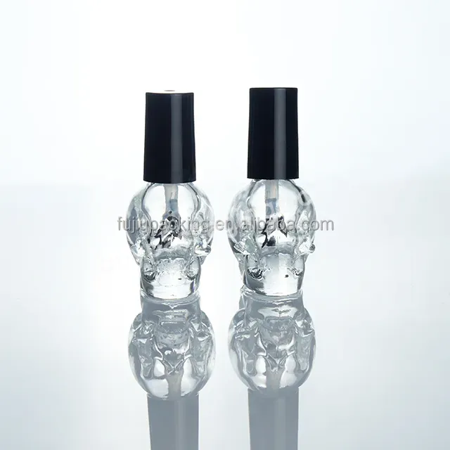 Luxury Empty Skull Shape 10ml Glass Nail Polish Bottles Clear Nail Polish Bottle Packaging With Brush