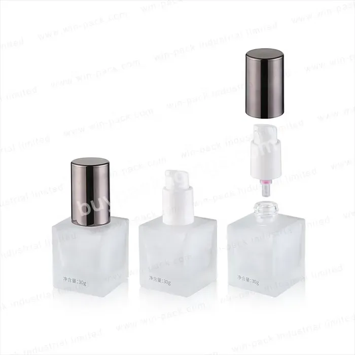 Luxury Empty Square Glass Lotion Pump Bottle Golden/silver Decoration For Cosmetic Packaging With Frosted