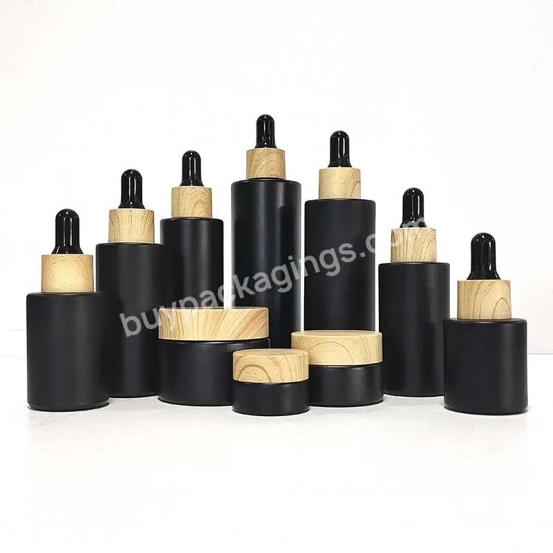 Luxury Essential Oil Packaging 15ml 30ml 50ml 100ml Cosmetic Eye Matte Black Cbd Serum Glass Dropper Bottle And Glass Cream Jar