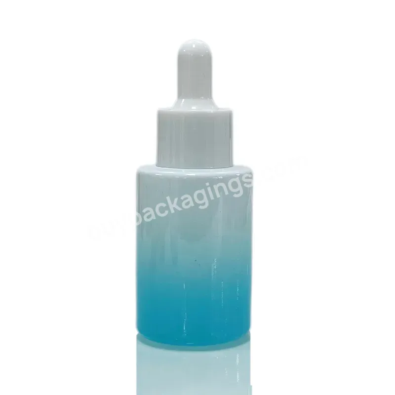 Luxury Essential Oil Packaging 20ml 30ml 50ml Gradient White Blue Color Cosmetic Eye Serum Glass Dropper Bottle - Buy 30ml Glass Bottle Dropper,Hair Serum Packaging,Glass Dropper Bottles 30ml.