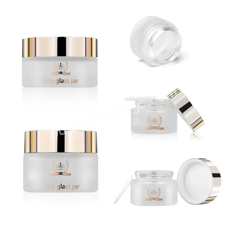 Luxury Face Cream Jars Frosted Glass Jar Set Cosmetic Packaging Screw Lid Gold Top Jars Acrylic Golden Cap Lids Oem Manufacture