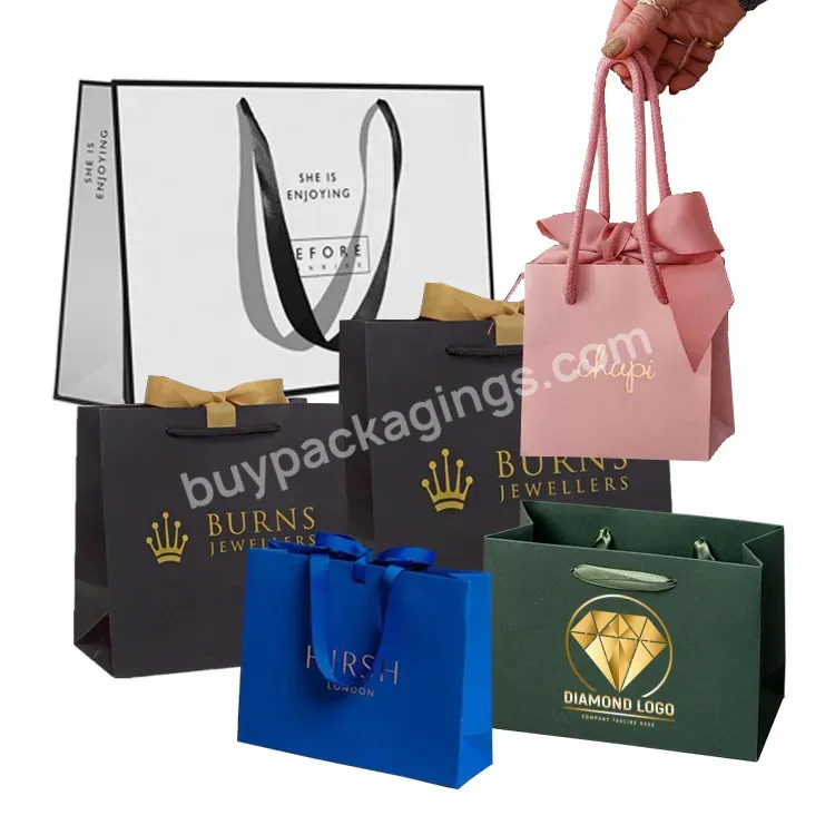 Luxury Famous Brand Perfume Clothing Jewelry Gift Shopping Packing Custom Print Small Black Paper Bags With Your Own Logo