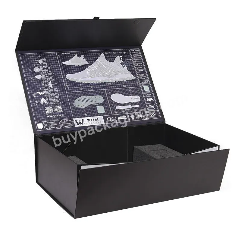 Luxury Flat Pack Folding Cardboard Paper Shoe Box Ribbon Closures Foldable Packaging Gift Boxes