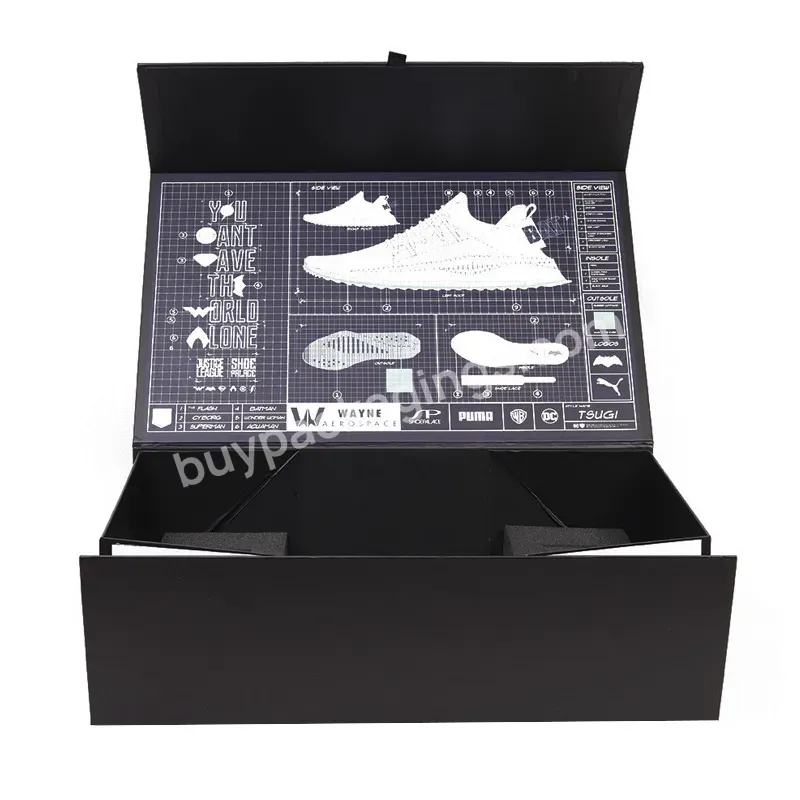 Luxury Flat Pack Folding Cardboard Paper Shoe Box Ribbon Closures Foldable Packaging Gift Boxes