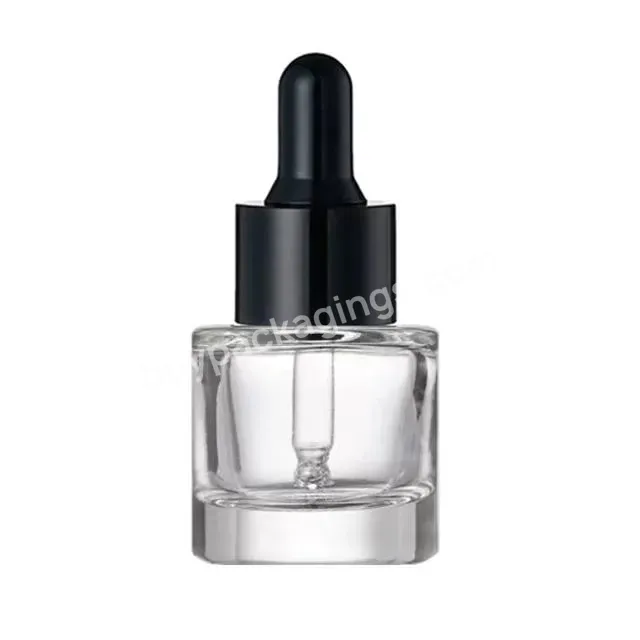 Luxury Flat Round Glass Serum Essential Oil Dropper Bottle 15ml Translucent Glass Bottle With Black Dropper Wholesale