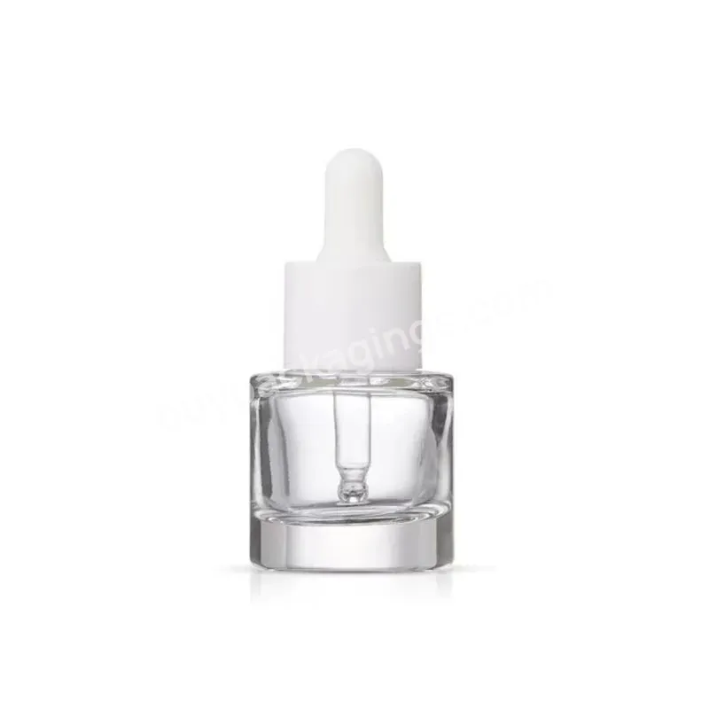 Luxury Flat Round Glass Serum Essential Oil Dropper Bottle 15ml Translucent Glass Bottle With Gold Dropper Wholesale