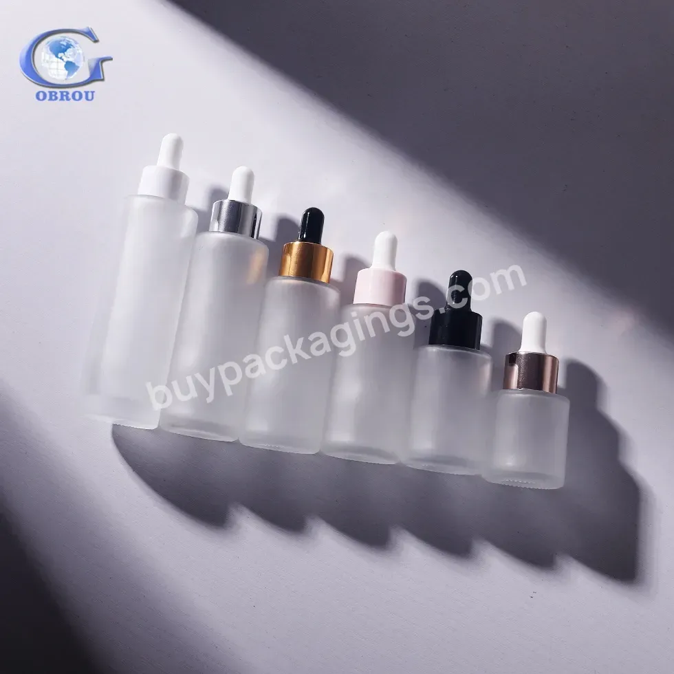 Luxury Flat Shoulder Clear Frosted Glass Dropper Bottles 20 30 40 50 60 80ml Essential Oil Bottle For Cosmetic Packaging