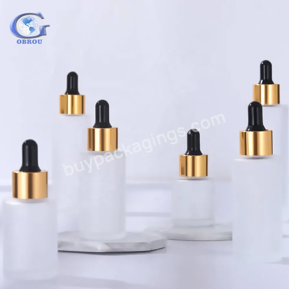 Luxury Flat Shoulder Clear Frosted Glass Dropper Bottles 20 30 40 50 60 80ml Essential Oil Bottle For Cosmetic Packaging