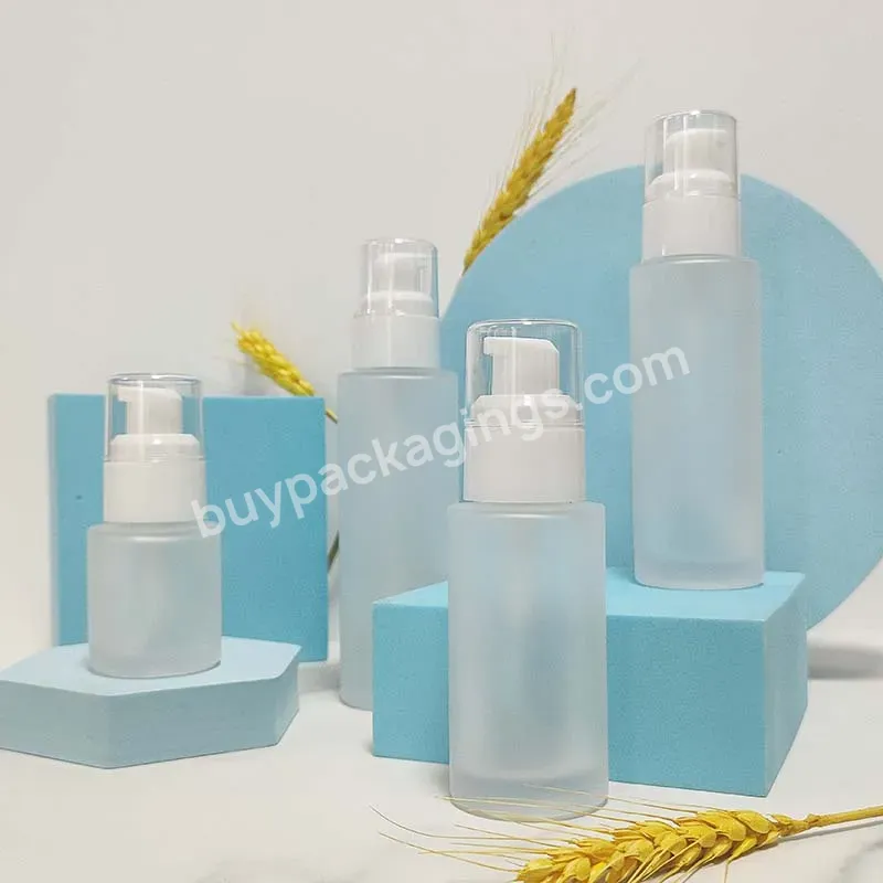 Luxury Frosted Clear Glass Skincare Packaging 30ml 40ml 50ml 60ml 80ml Cosmetics Containers Glass Lotion Bottle With Droppe Pump